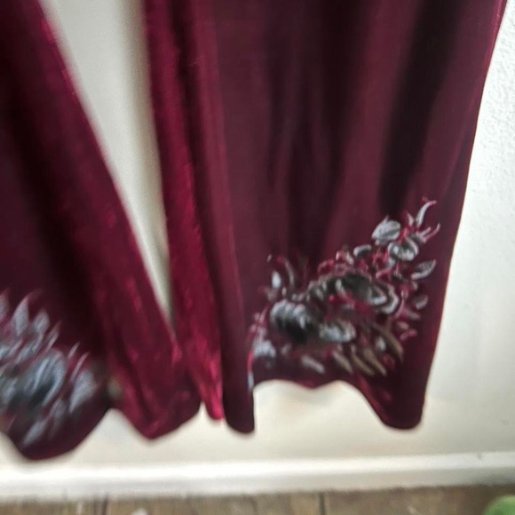 Killstar a dvils rose burgundy flare legging pants embroidery goth whimsigoth - Picture 3 of 7